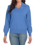 Blue V-Neck Long Sleeve Fall Sweater for Women