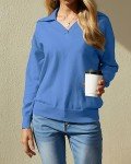 Blue V-Neck Long Sleeve Fall Sweater for Women