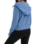Blue Long Sleeve Crop Hoodie for Women