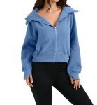 Blue Long Sleeve Crop Hoodie for Women