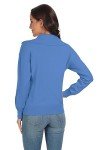 Blue V-Neck Long Sleeve Fall Sweater for Women