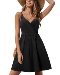 Women's Summer V-Neck Spaghetti Strap Dress with Pockets