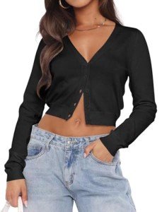 Dressmine Women's Black Cropped Long Sleeve Cardigan
