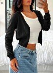 Dressmine Women's Black Cropped Long Sleeve Cardigan