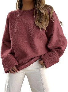 Fuchsia Oversized Fuzzy Knit Crew Neck Sweater