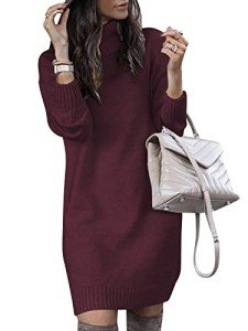 Soft Turtleneck Knit Dress for Women - Burgundy