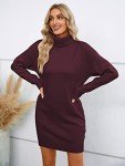 Soft Turtleneck Knit Dress for Women - Burgundy