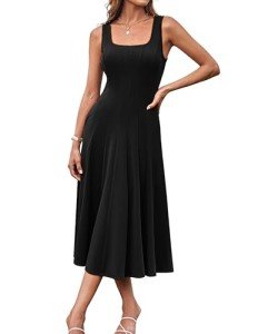 GRACE KARIN Summer Black Midi Dress with Pockets