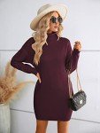 Soft Turtleneck Knit Dress for Women - Burgundy