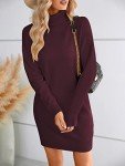 Soft Turtleneck Knit Dress for Women - Burgundy
