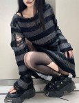 Gothic Striped Pullover Dress for Women