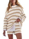 Beige Striped Oversized Lounge Set for Women