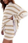 Beige Striped Oversized Lounge Set for Women