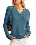 Teal Blue Long Sleeve V-Neck Pullover Sweater