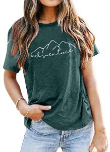 MEESHEEP Women Mountain Adventure Shirt Workout Hiking Tshirt Camping Short Sleeve Athletic Tee Tops Green