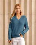 Teal Blue Long Sleeve V-Neck Pullover Sweater