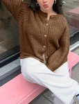 Brown Button-Down Chunky Knit Women's Cardigan