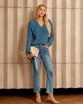Teal Blue Long Sleeve V-Neck Pullover Sweater