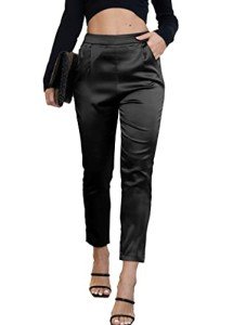 Satin Pleated High Waist Pants with Pockets