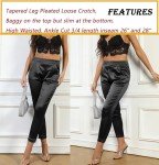 Satin Pleated High Waist Pants with Pockets