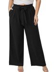 Plus Size Black Wide Leg Palazzo Pants with Pockets