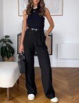 High Waisted Wide Leg Pants with Pockets - Black