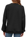 WNEEDU Women's Waffle Knit Button Down Top - Black
