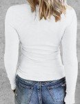Zeagoo Womens Long Sleeve Stretch Crewneck Ribbed T-Shirt Fitted Casual Basic Tops White