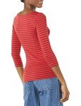 Amazon Essentials Women's Slim-Fit 3/4 Sleeve Solid Boat Neck T-Shirt, Burgundy Red Stripe, Medium