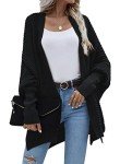 RANPHEE Women's Black Oversized Batwing Cardigan Sweater