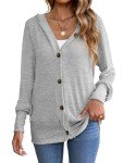 Light Grey Button-Up Hooded Cardigan for Women