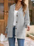 Light Grey Button-Up Hooded Cardigan for Women