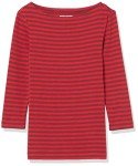 Amazon Essentials Women's Slim-Fit 3/4 Sleeve Solid Boat Neck T-Shirt, Burgundy Red Stripe, Medium