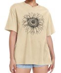 ADOREJOY Womens Oversized T-Shirt Summer Short Sleeve Tops Casual Boyfriend Shirt Loose Fit Tees(Khaki Sunflower Print,2XL)