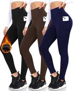 3 Pack High Waisted Fleece Leggings with Pockets