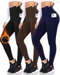 3 Pack High Waisted Fleece Leggings with Pockets