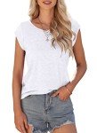WNEEDU Womens Summer Tops Cap Short Sleeve T-Shirt Lightweight V Neck Shirts Casual Loose Fit Tank Tops 2025 New White L