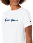 Champion Women's T-Shirt, Classic Cotton-Blend T-Shirt, Crewneck Tee, Jersey T-Shirt, Script Logo, White Script, Small