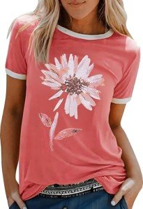 Tomteamell Women's Tshirts Crew Neck Summer Flower Graphic Tees Tops Short Sleeve Casual T Shirts Pink M
