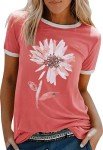 Tomteamell Women's Tshirts Crew Neck Summer Flower Graphic Tees Tops Short Sleeve Casual T Shirts Pink M