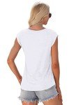 WNEEDU Womens Summer Tops Cap Short Sleeve T-Shirt Lightweight V Neck Shirts Casual Loose Fit Tank Tops 2025 New White L