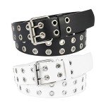 2 Pack Double Grommet PU Leather Belt Set