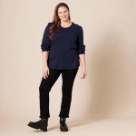 Amazon Essentials Women's Long-Sleeve Crewneck Smocked Cuff T-Shirt, Navy, Large