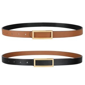 Reversible Skinny Belts for Women - Gold Buckle