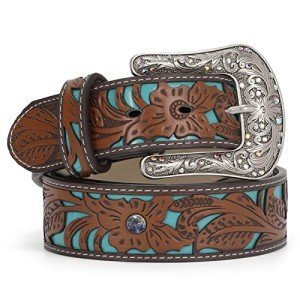 Vintage Turquoise Buckle Western Leather Belt for Women