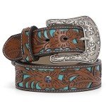Vintage Turquoise Buckle Western Leather Belt for Women