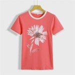Tomteamell Women's Tshirts Crew Neck Summer Flower Graphic Tees Tops Short Sleeve Casual T Shirts Pink M