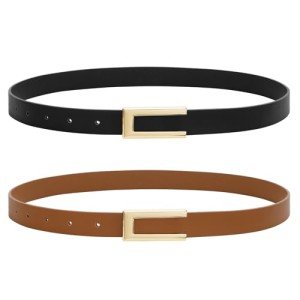 2 Pack Women's Skinny Leather Belts - Black & Brown