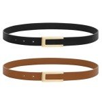 2 Pack Women's Skinny Leather Belts - Black & Brown