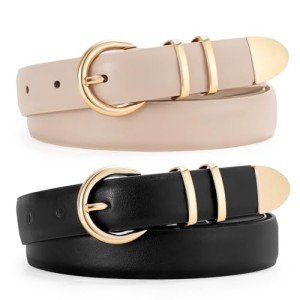 Stylish 2-Pack Women's Leather Belts with Gold Buckles